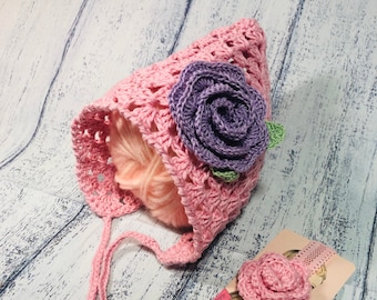 Crochet newborn hat and headband bonnet Pixie hat