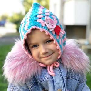 Häkel-Häkelhaube mit Peppa-Schwein Applikation Peppa Schwein Geburtstag Strick pixie Mütze Niece erster Geburtstag