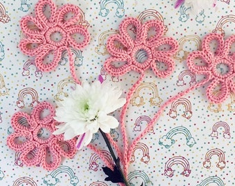 Crochet Irish Lace Pink Flower Appliques: Scrapbooking Embellishments (Set of 2)