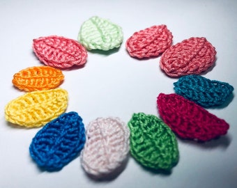 Crochet little leaves Tiny patch Tiny crochet for scrapbook Leaf applique Cotton quilti DIY Flower patch Applique black green orange white