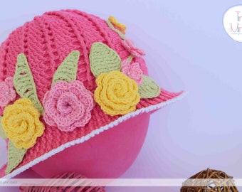 crochet hat women baby girl summer hat Sun hat with rose Girls Panama hat Crochet hats Beach Women Pink crochet baby Crochet Cloche Hat