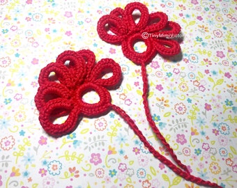 Lace appliqué pieces 3D flower appliqué Ireland lace Red lace Crochet Irish laceSet of 2 pieces Decorative embellishments Decorating craft