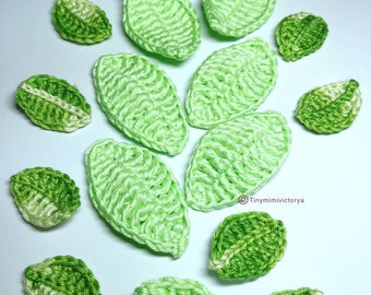 Crochet leaves little and big Set of 20 Tiny patch Crochet flower applique Scrapbooking Crochet applique DIY and decorations Card making