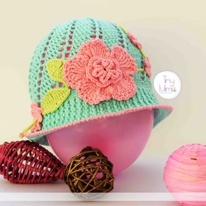 Summer women Easter Crochet Cloche Hat Baby sunhat Girls sun hat with rose Baby summer hat Crochet girls hats Beach hat Photo Prop newborn