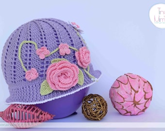 trendy womens straw hat Sunhat Crochet Cloche hat Purple Summer Hat Baby Summer Hat Newborn Sunhat Beach Hat Crochet Sun Hats Floral Crochet