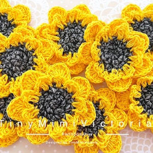 Gehäkelte Sonnenblumen Häkelapplikation SonnenblumenStoff 3D Blumen Aufnäher Häkelkleider Blumenstrauß Papercraft Sonnenblumenband Set 3Stk