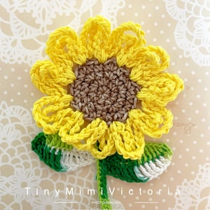 Tournesol avec des feuilles Embellissements de tournesols au crochet, grande fleur