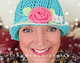 Chapeau de soleil au crochet : chapeau de Panama en coton pour bébés et tout-petits avec fleurs