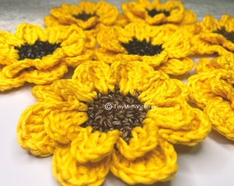 Crochet sunflower embellishments yellow flowers appliques set of 3