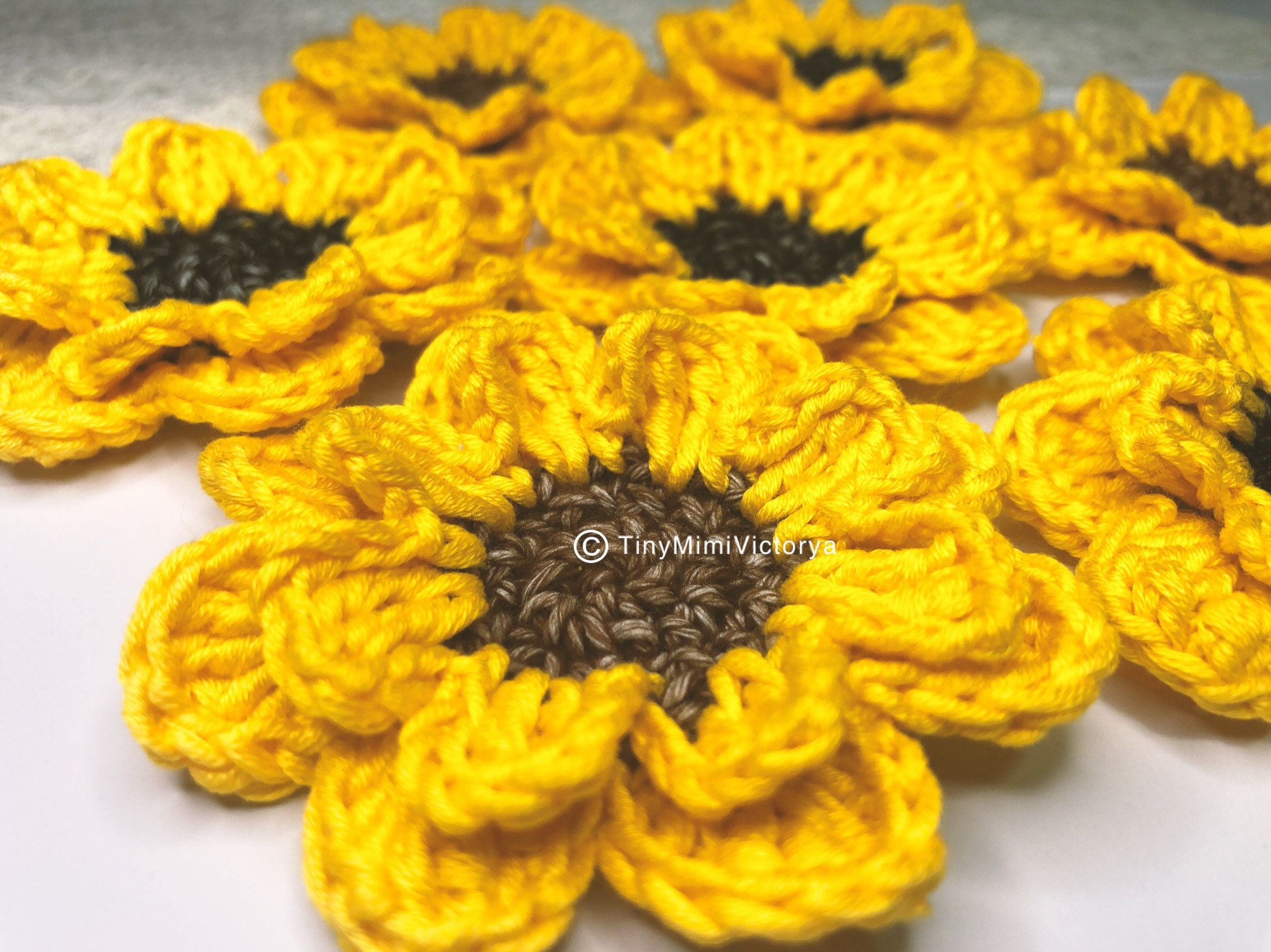 Crochet sunflower embellishments yellow flowers appliques set of 3