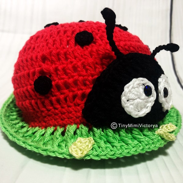 Ladybug crochet cotton summer hat Ladybug gift Newborn photography prop Boater hat