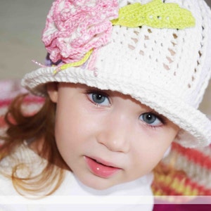 Crochet Panama Sun Hat: Girls Summer Beach Hat with Rose