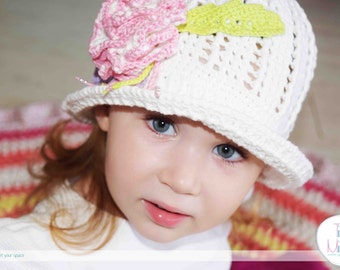 Crochet easter panama hat Summer hat Girls sun hat with rose Christmas gift Crochet girls Beach hat Women crochet hat photo prop Newborn Whi