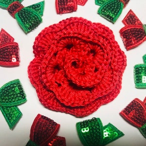 Conjunto de parche de flores de 5 rosas rojas de ganchillo flores de ganchillo adornos decoración rosas grandes 3D rosa crochet applique Scrapbooking decorative