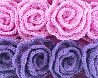 Crochet roses Crochet carte Crochet applique 3d tissu de fleur Ensemble de 5 pièces Grand patch arc-en-ciel