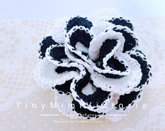 Crochet big rose flower white black embellishments Appliqué