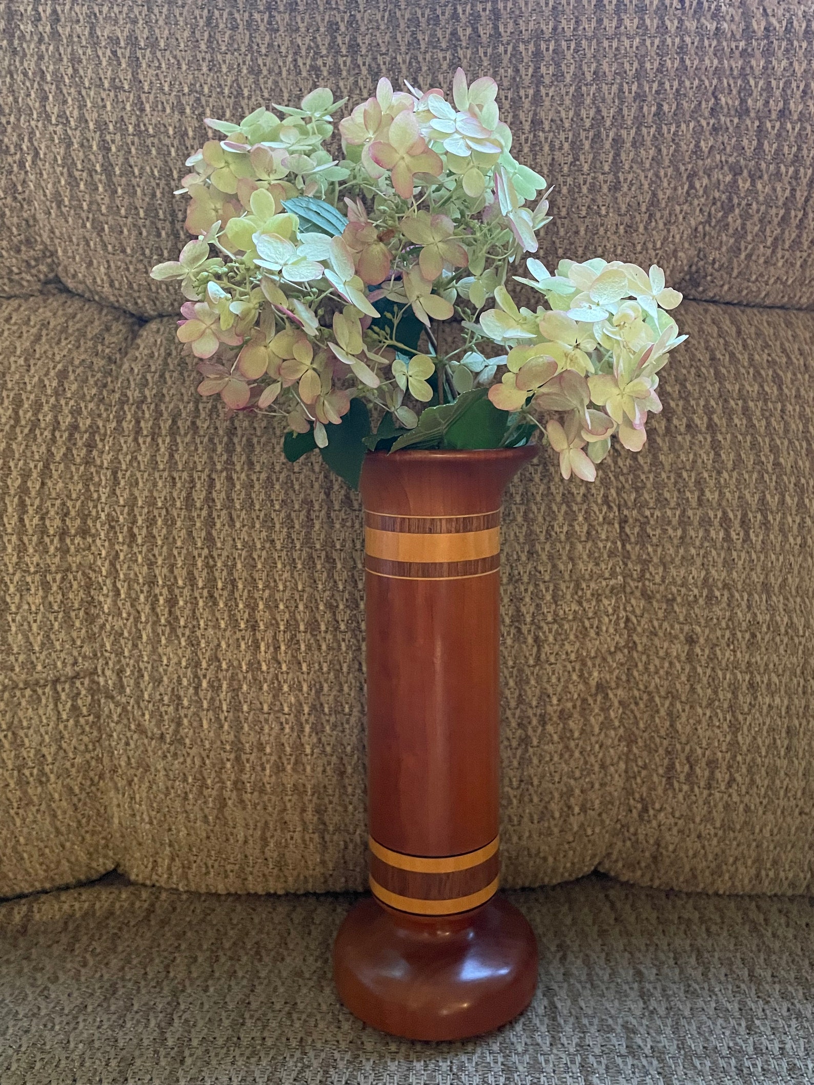 Large Wood Vase With Beautiful Inlaid Wood Patterns Custom Etsy