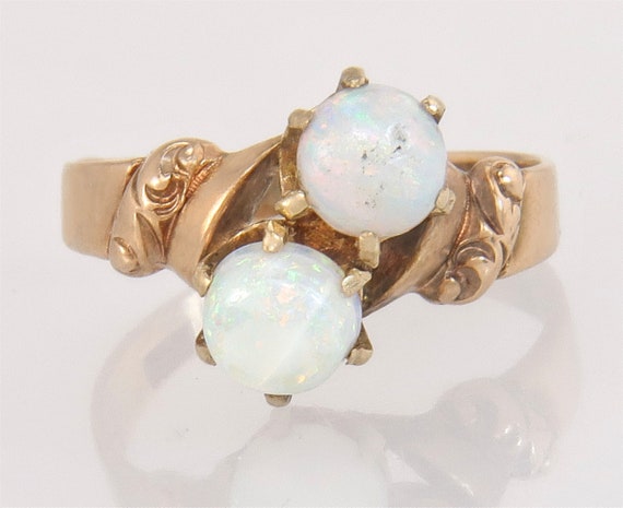 Antique 1.00ct Genuine Opal 14K Yellow Gold Victo… - image 2