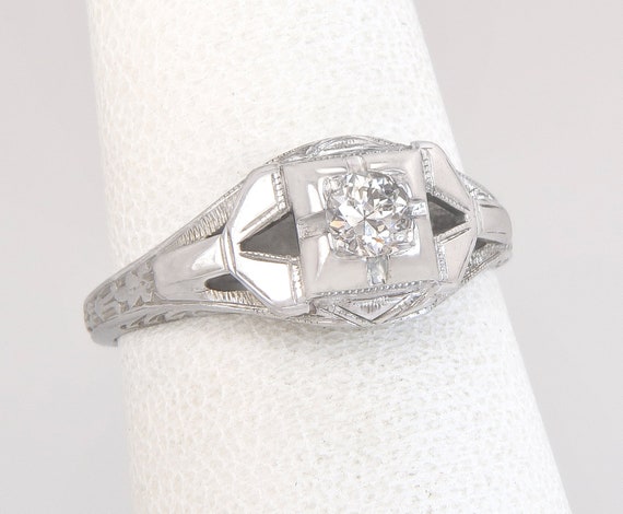 Antique Art Deco .20ct Genuine Diamond 18K White … - image 1