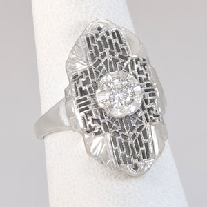 Antique Art Deco .33ct Diamond 14K White Gold Solitaire Dinner Ring Size 6