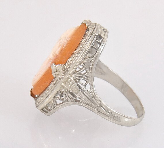 Art Deco Filigree 14k White Gold Hand Carved Oran… - image 3