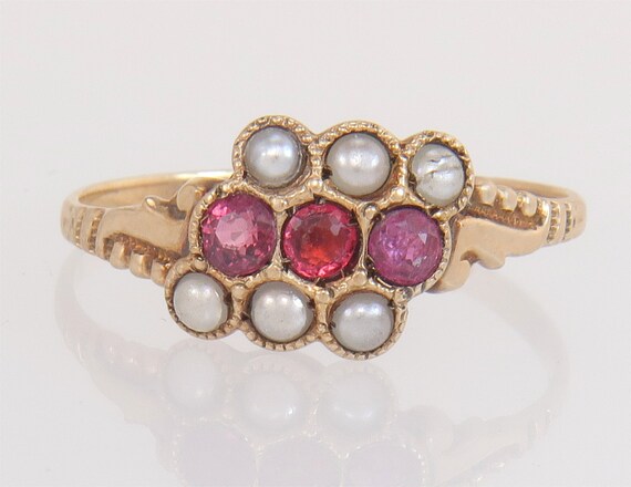 Antique Estate 14K Gold .30ct Ruby Garnet & Seed … - image 2