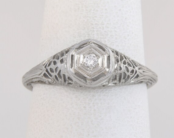 Antique 18K White Gold .04ct Genuine Diamond Art … - image 2