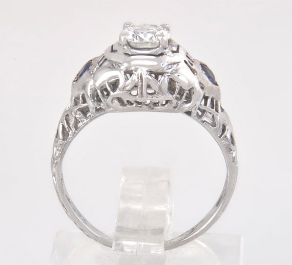 Antique 18k White Gold .55ct Diamond Sapphire Art… - image 5