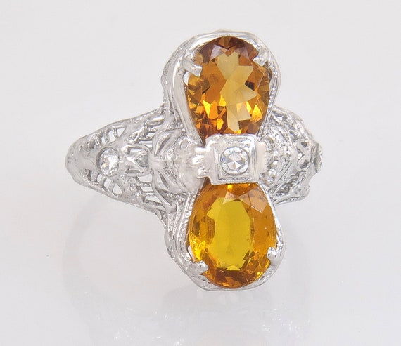 Antique Estate 14K White Gold 2.50ct Citrine Art … - image 1