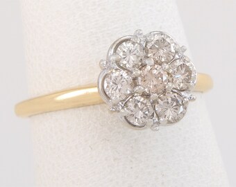 Antique .50ct Champagne Diamond 14K Two Tone Gold Art Deco Cluster Ring Size 6.5