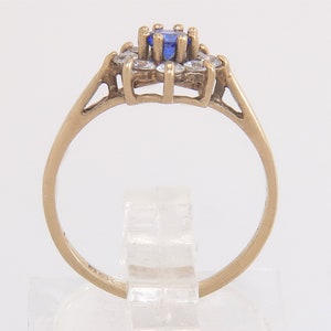 Vintage Estate 9K Yellow Gold .41ct Blue & White CZ Halo Engagement Ring Size 4 image 4