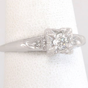 Vintage Prism Lite .20ct Genuine Diamond 14K White Gold Engagement Ring Sz 7.25