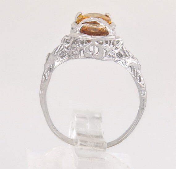 Antique Estate 14K White Gold 2.50ct Citrine Art … - image 5