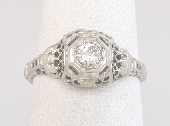 Antique Art Deco 18k White Gold .12ct Genuine Dia… - image 2