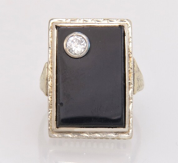 Antique Two Tone 14K Gold Genuine Diamond & Black… - image 2