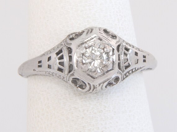 Antique 14K White Gold .18ct Genuine Diamond Art … - image 2