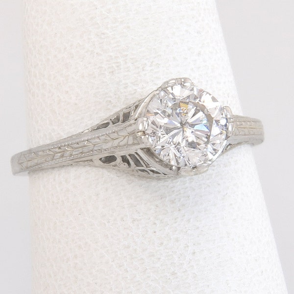 Antique Art Deco Belais 1.00ct Diamond 18K White Gold Engagement Ring Size 6.5