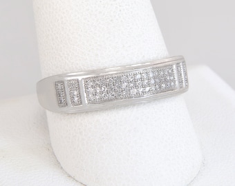 Estate 14K White Gold .54ct Genuine Diamond Men's Ring Band Size 11.75