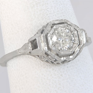 Antique Art Deco 18K White Gold .33ct Genuine Diamond Engagement Ring Size 7.25