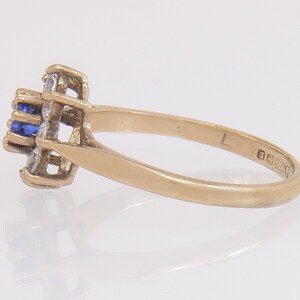 Vintage Estate 9K Yellow Gold .41ct Blue & White CZ Halo Engagement Ring Size 4 image 3