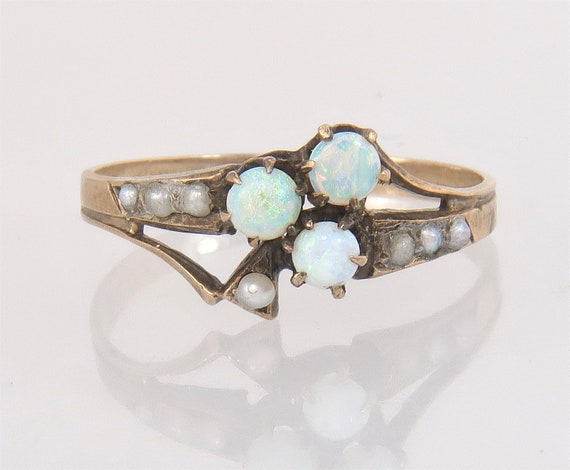 Antique 14k Yellow Gold .30ct Opal Seed Pearl Shamrock Victorian Ring Size  5.75 - Etsy