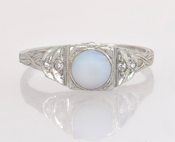 Antique 14k White Gold 1.04ct Genuine Opal & Diam… - image 2