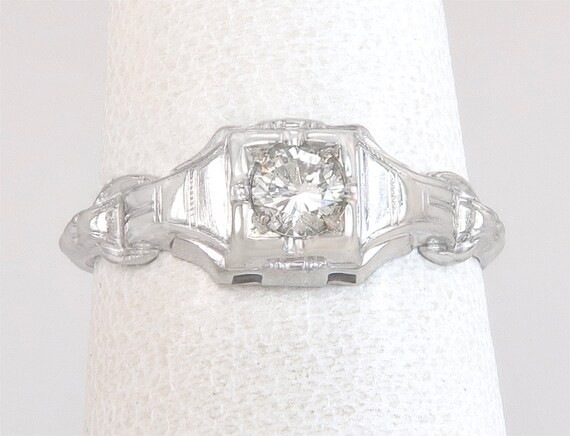 Antique .14ct Genuine Diamond 18K White Gold Art … - image 2