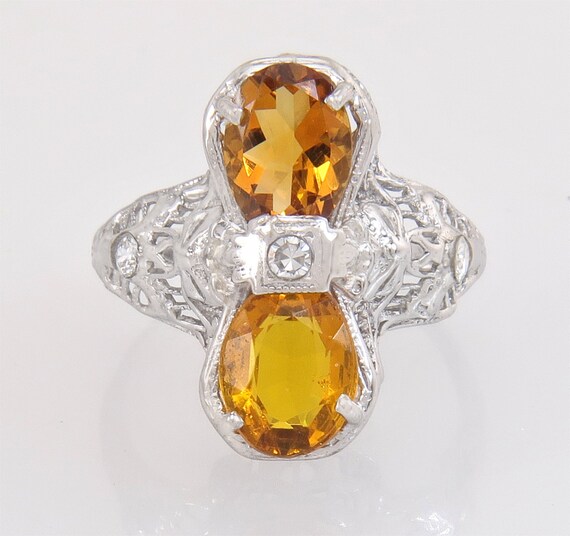 Antique Estate 14K White Gold 2.50ct Citrine Art … - image 2