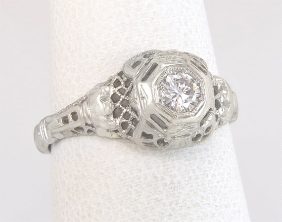 Antique Art Deco 18k White Gold .12ct Genuine Dia… - image 1