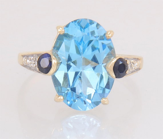 14K Yellow Gold 6.70ct Genuine Diamond Blue Topaz… - image 2