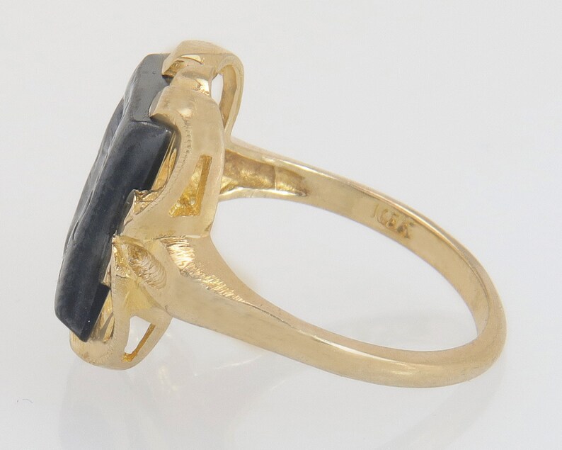 Antique Vintage Estate 10K Yellow Gold Centurion Soldier Carved Hematite Art Deco Ring 4.6g