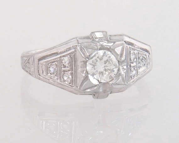 Antique Estate .32ct Genuine Diamond 18k White Go… - image 1