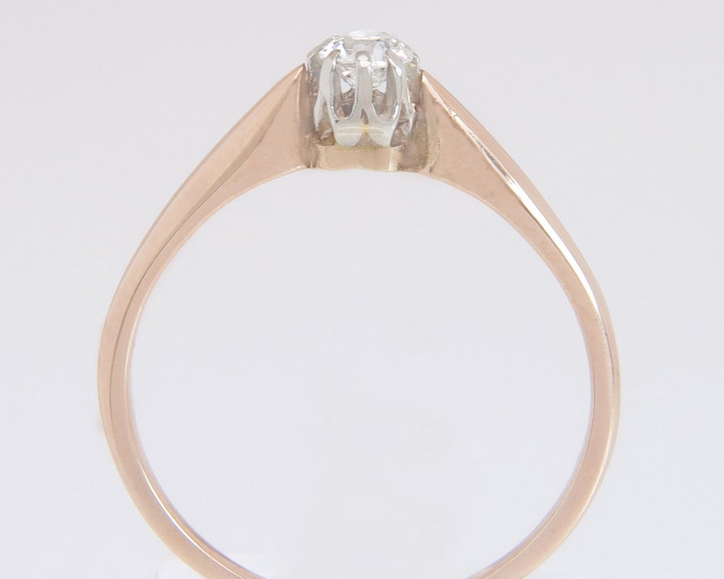 Antique Estate .08ct Genuine Diamond 14K Rose Gold Art Deco Engagement Ring