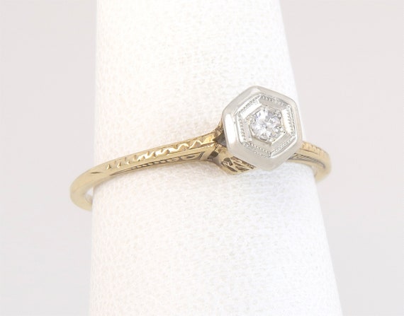 Antique .02ct Genuine Diamond 14K Gold Art Deco S… - image 1